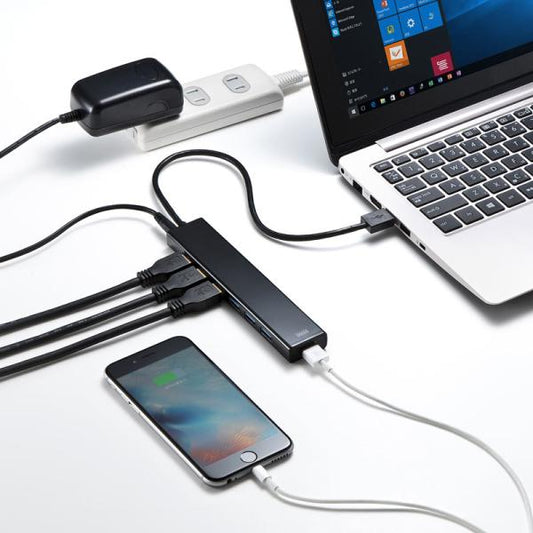 USB 7ポートハブ SANWA SUPPLY USB-3H703BKN ACアダプタ付き 急速充電ポート付き USB 5Gbps対応