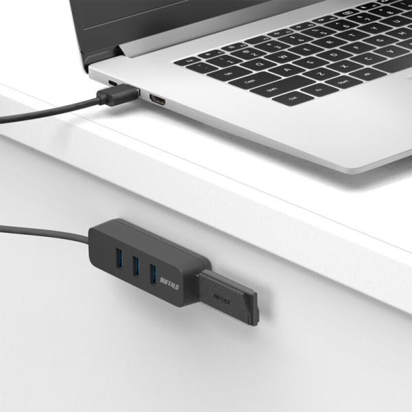 USBハブ BUFFALO BSH4U320U3BK 上挿しタイプ USB 3.2(Gen 1)背面マグネット