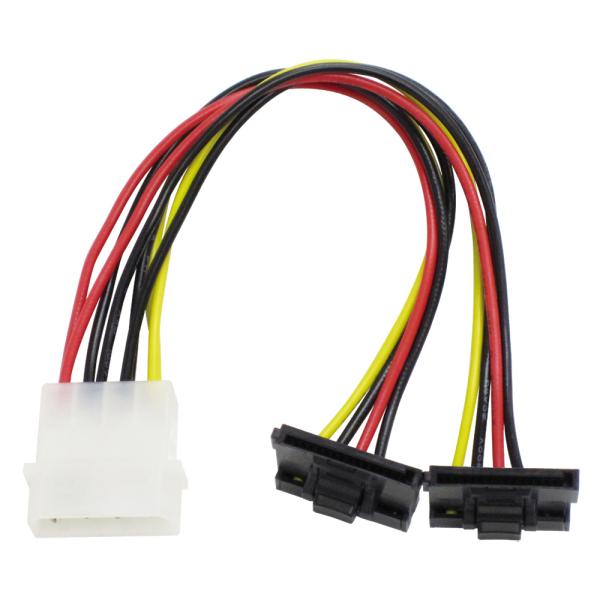 二股電源ケーブル 大 SATAx2 15cm AINEX D2-1504SB ペリフェラル電源 シリアルATA電源 ラッチ RoHS