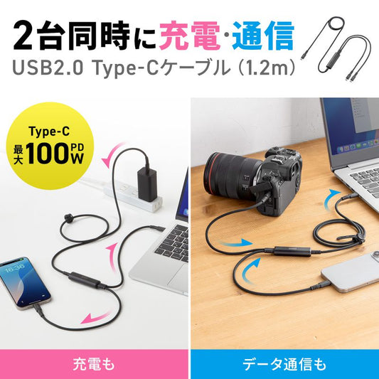 USB2.0Type-Cケーブル 1.2m KU-CCP100D12BK 2台同時充電+通信・PD100W