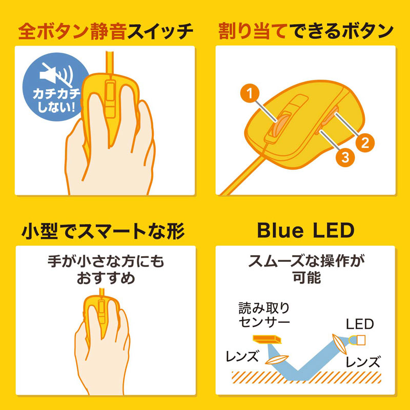 静音有線ブルーLEDマウス  5ボタン SANWA SUPPLY サンワサプライ MA-BL156BL ブルー