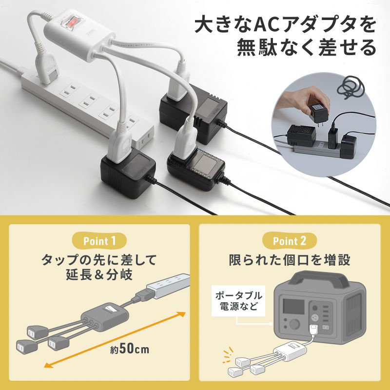 電源延長コード 一括集中スイッチ付き サンワサプライ SANWA SUPPLY TAP-EX3SWW 分岐タイプ 3個口 ホワイト
