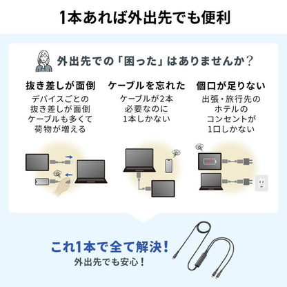 USB2.0Type-Cケーブル 1.2m KU-CCP100D12BK 2台同時充電＋通信・PD100W