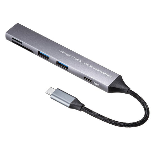 USB 5Gbps 3ポート スリム ハブ カードリーダー付き USB-5TCPC28GM
