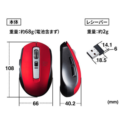 静音ワイヤレスブルーLEDマウス レッド MA-WBL161R SANWA SUPPLY 高感度