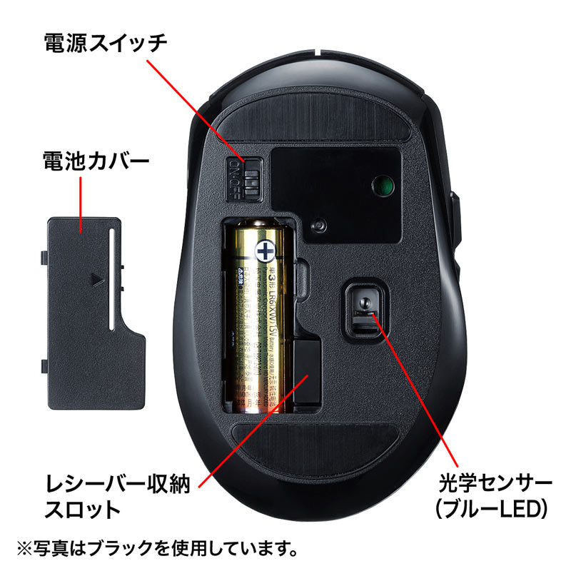 静音ワイヤレスブルーLEDマウス レッド MA-WBL161R SANWA SUPPLY 高感度