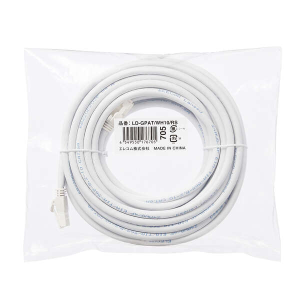 LANケーブル CAT6A対応 10m ヨリ線 ホワイト LD-GPAT/WH10/RS ELECOM