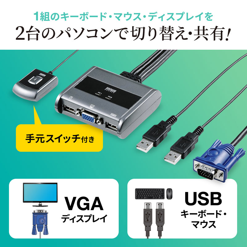 パソコン切替器 エミュレーション非搭載 手元スイッチ付き SW-KVM2UUSN2 SANWA SUPPLY