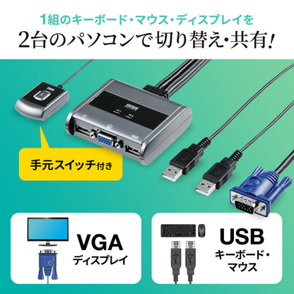 パソコン切替器 エミュレーション非搭載 手元スイッチ付き SW-KVM2UUSN2 SANWA SUPPLY