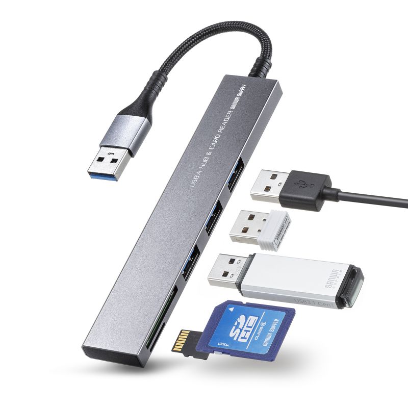 USB 5Gbps 3ポート スリム ハブ カードリーダー付き USB A接続 SANWA SUPPLY
