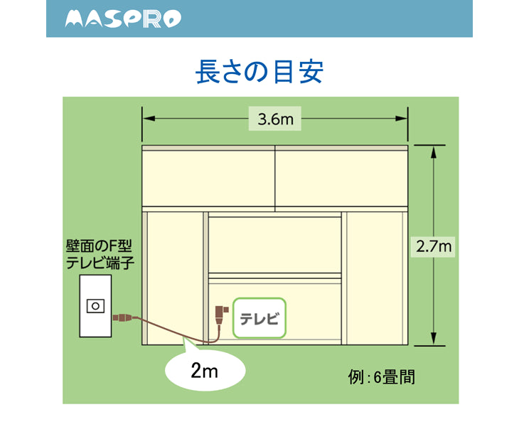 TV接続ケーブル2m 片端L型プラグ・片端ストレート型プラグ付 JLS2W-PN マスプロ